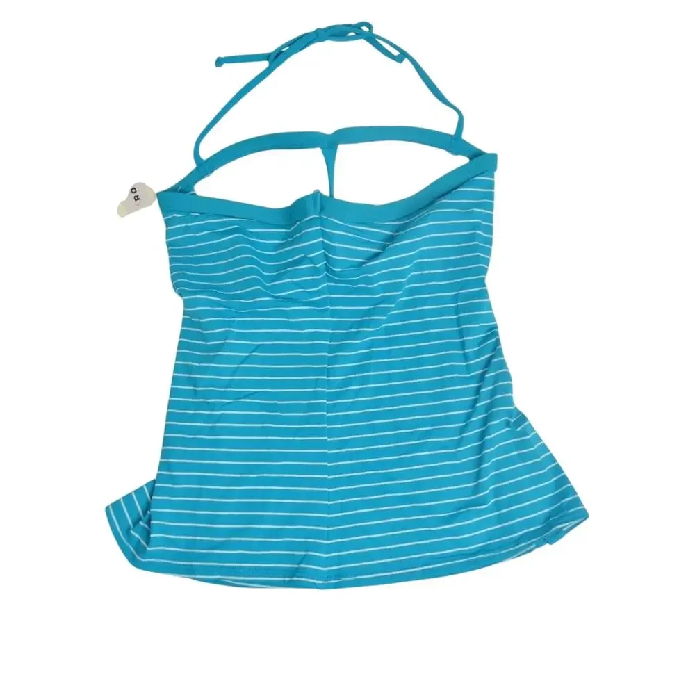 ROBIN PICCONE Women's Blue & White Striped Tankini Top w/ Halter Strap
